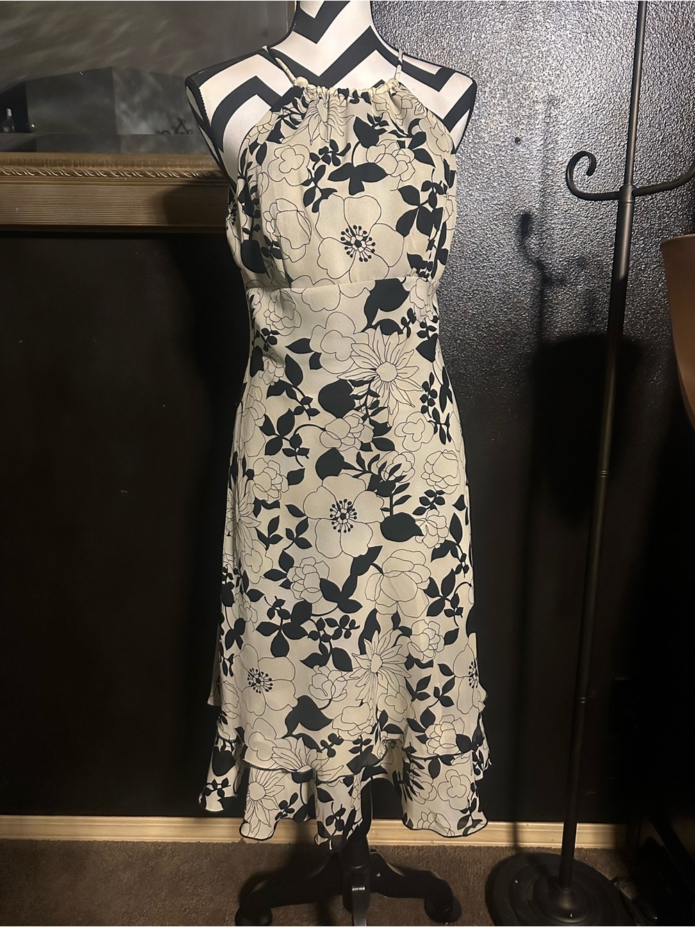 jonathan martin Cream Midi Dress with Black Floral Print